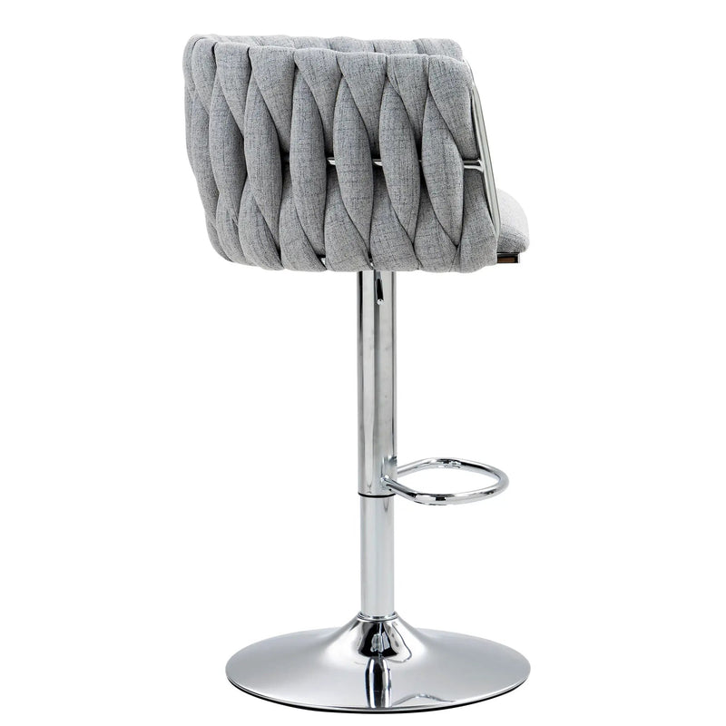 360 Degree Swivel Bar Stools Adjustable Counter Height Bar Chairs With Woven Back & Footrest, Silver Chromed Bar Stools For Kitchen Island (Set of 2) - Gray by Unique Piece Furniture