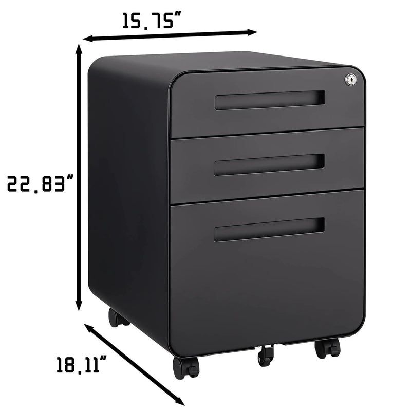 3 Drawer Mobile File Cabinet Under Desk Office, Simple Style Versatile Storage Cabinet For Legal / Letter / A4 Files, 5 Wheel Design Anti-Tilting Cold Rolled Steel Waterproof Moisture-Proof by HouseOfZazla