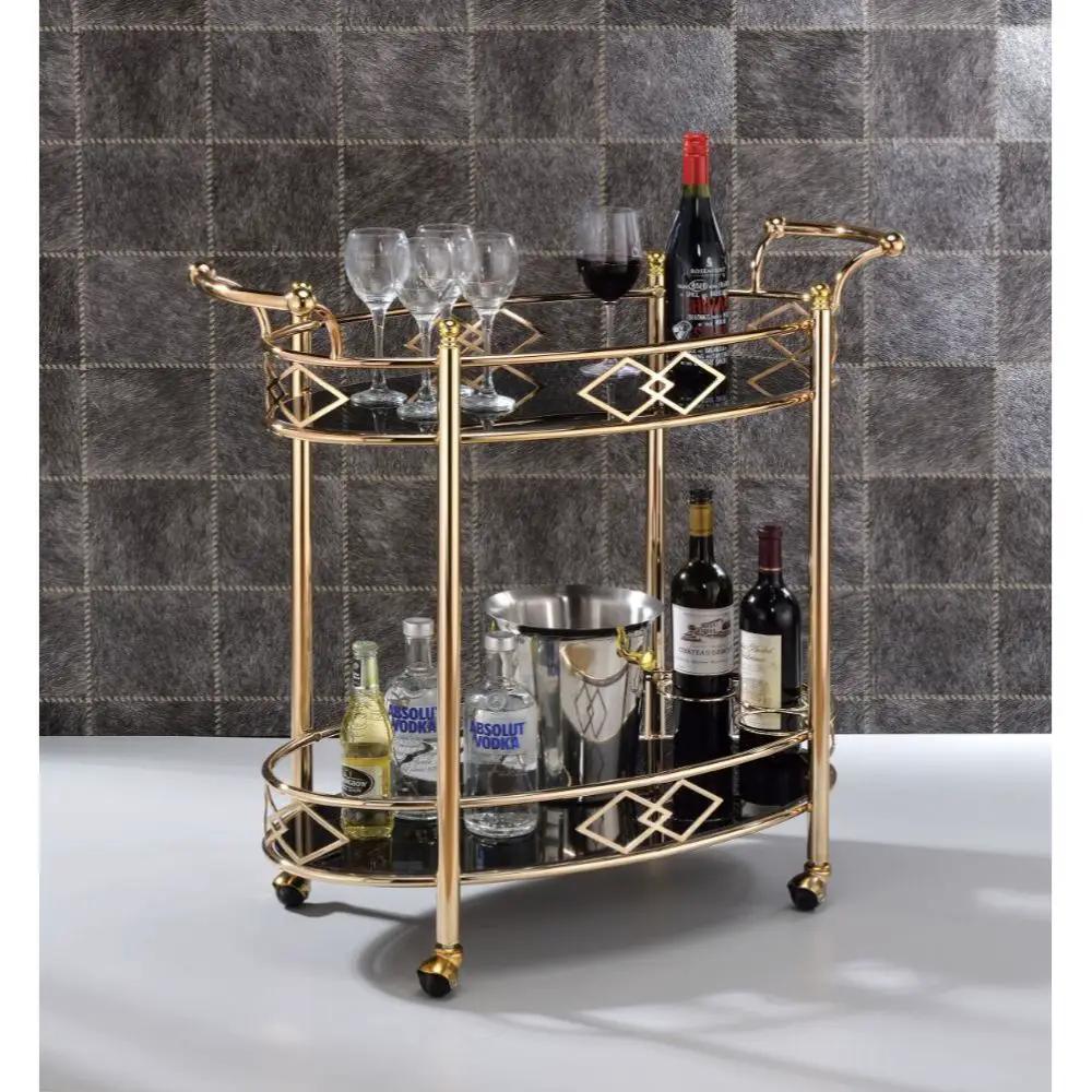 Ottesen - Serving Cart - Black Glass & Gold by Unique Piece Furniture