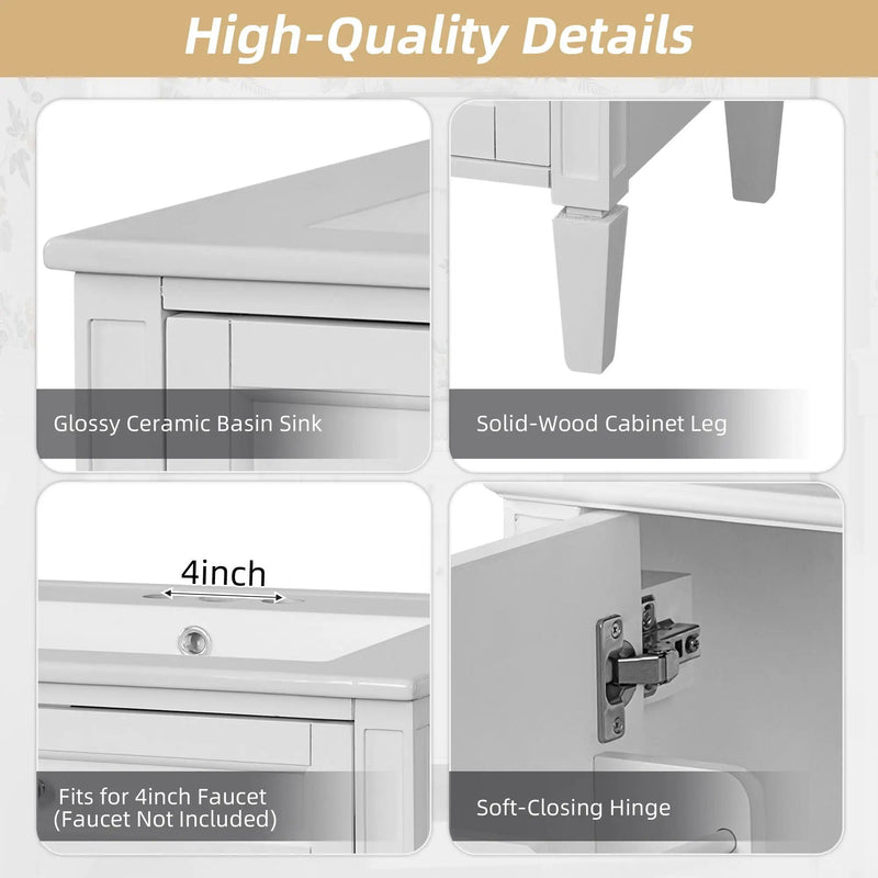 Bathroom Vanity With 2 Doors And Tip Out Drawer, Soft Closing Hinges