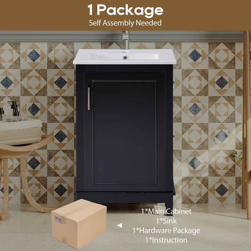 Modern Small Bathroom Vanity Cabinet With Ceramic Basin, Ample Storage, 1 Soft Close Door by HouseOfZazla