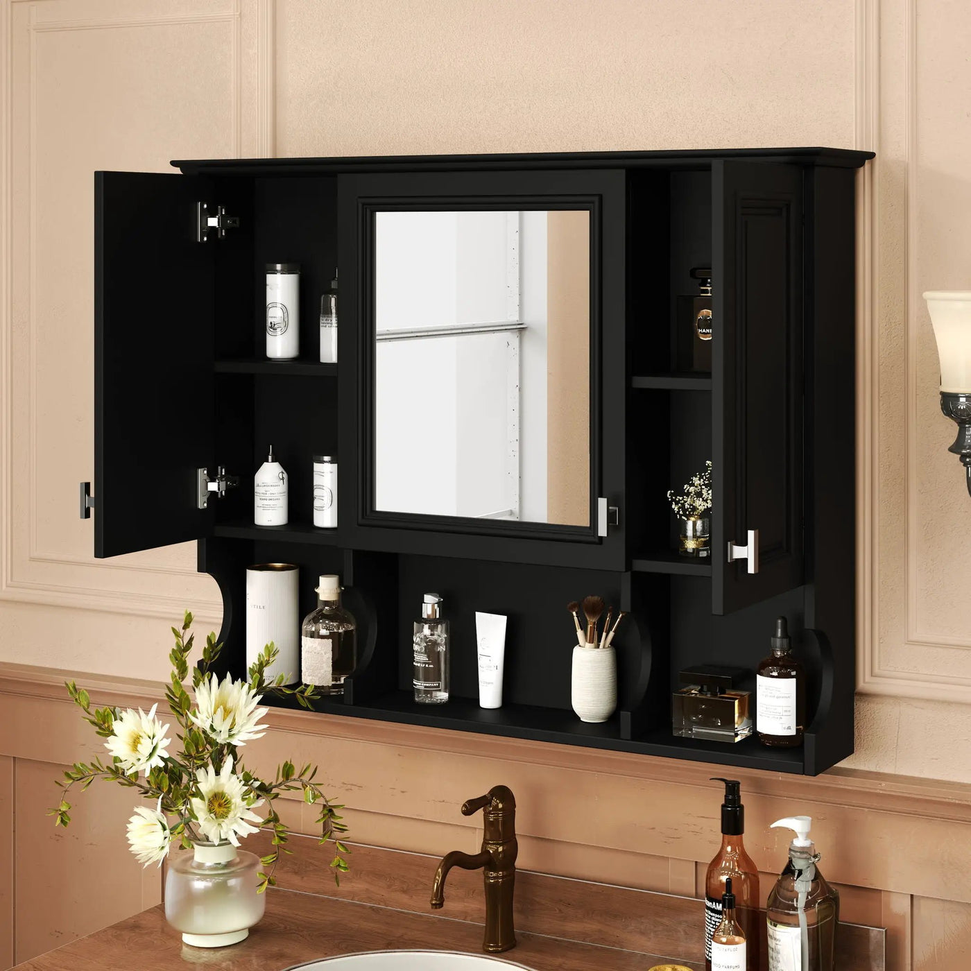 Wall Mounted Bathroom Medicine Wall Cabinet With Mirror & Open Shelves by Unique Piece Furniture