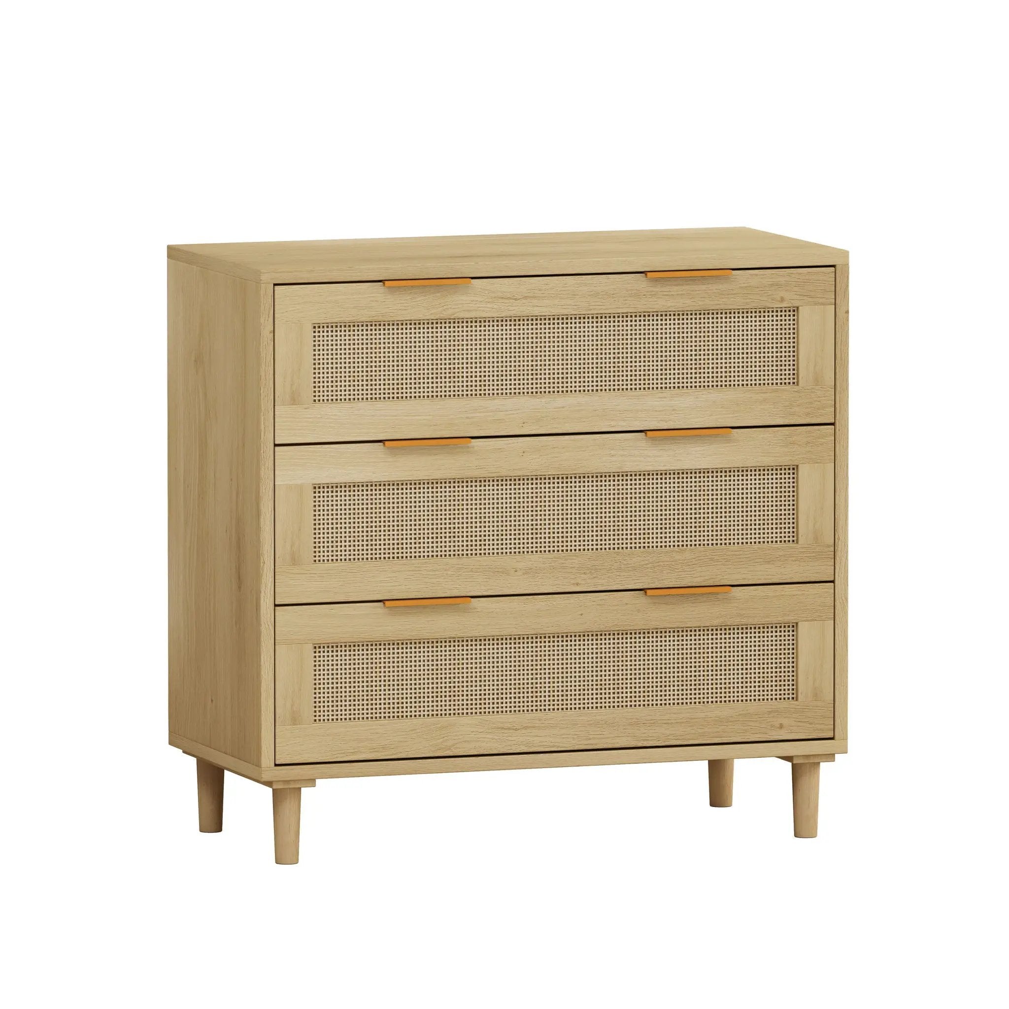 3 Drawers Rattan Storage Cabinet Rattan Drawer, For Bedroom, Living Room, Dining Room, Hallways (Set of 2) - Oak by Unique Piece Furniture