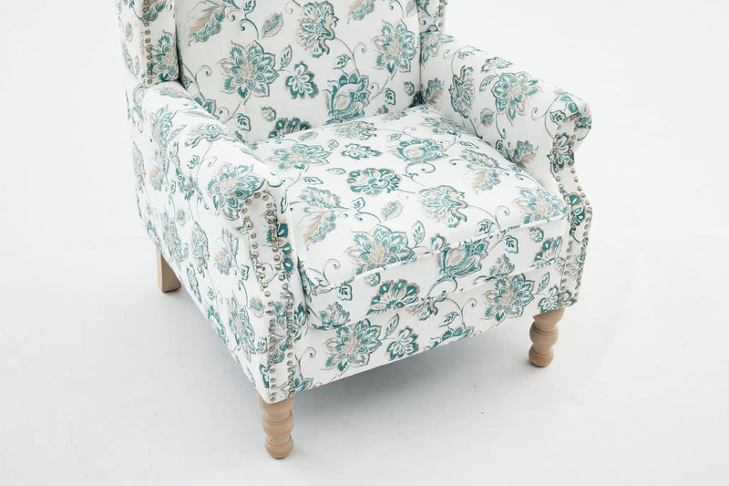 Modern Accent Chair with Retro Wood Legs and Floral Design by HouseOfZazla