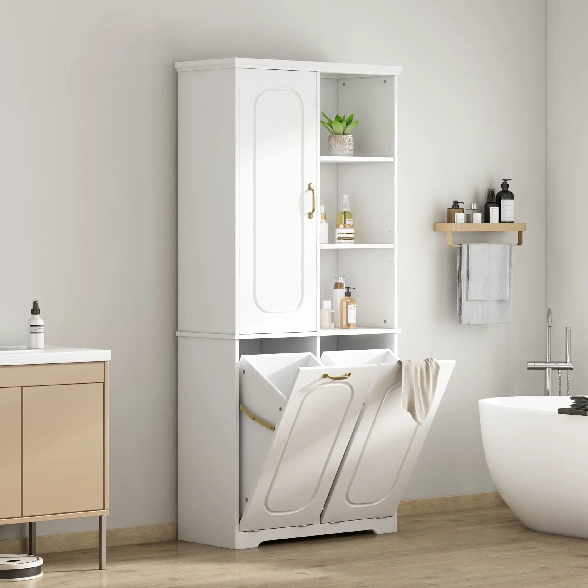 Freestanding Tall Storage Cabinet With 2 Tilt-Out Hampers by HouseOfZazla