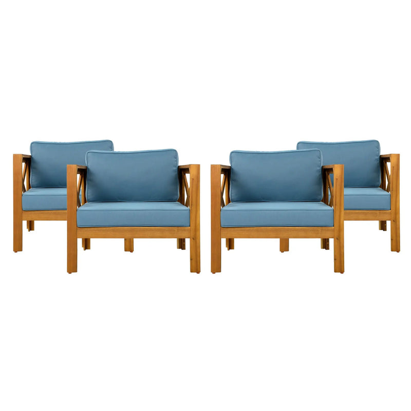 Outdoor Acacia Wood Club Wooden Armchair with Cushions (Set of 2) by HouseOfZazla