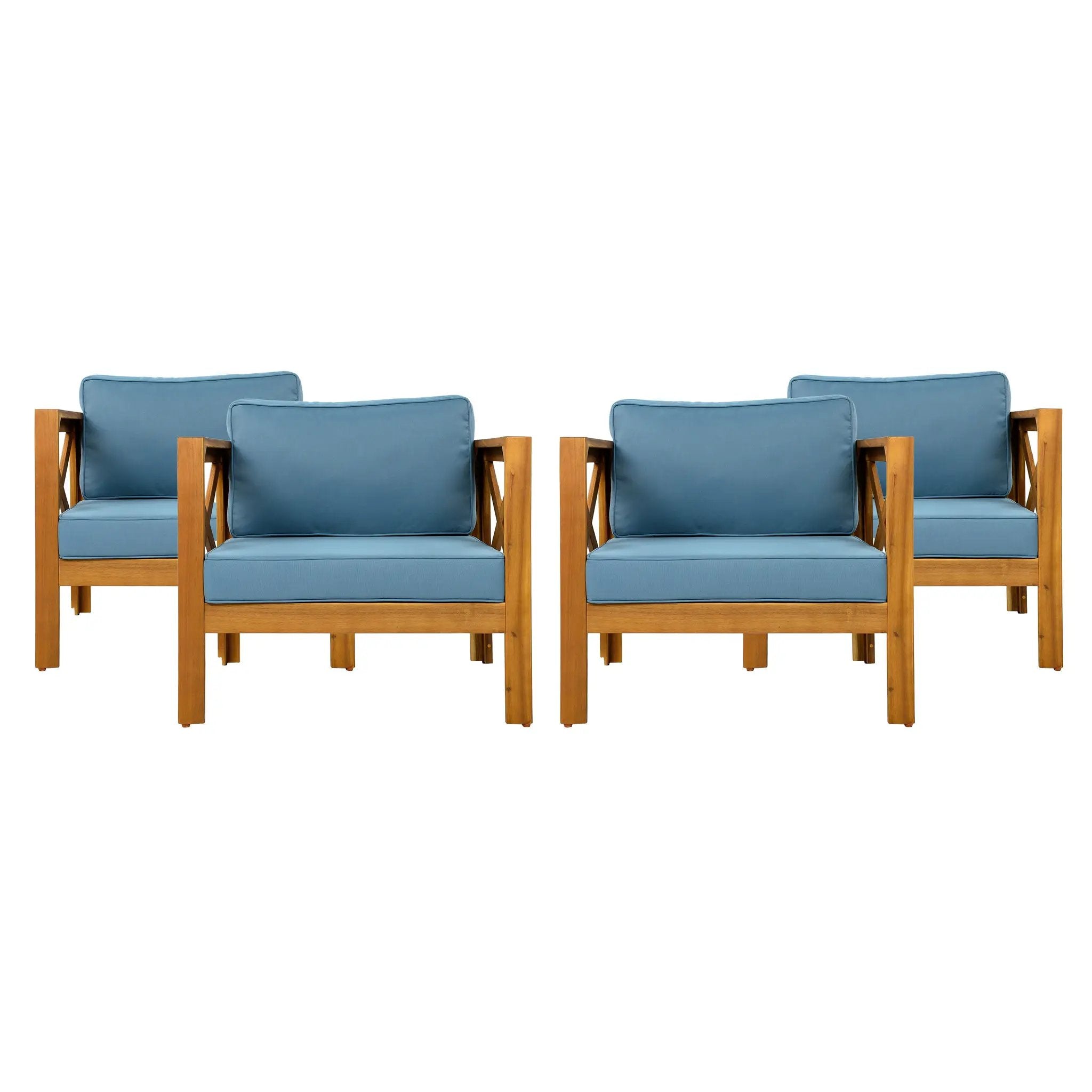 Outdoor Acacia Wood Club Wooden Armchair Set of 4 by HouseOfZazla