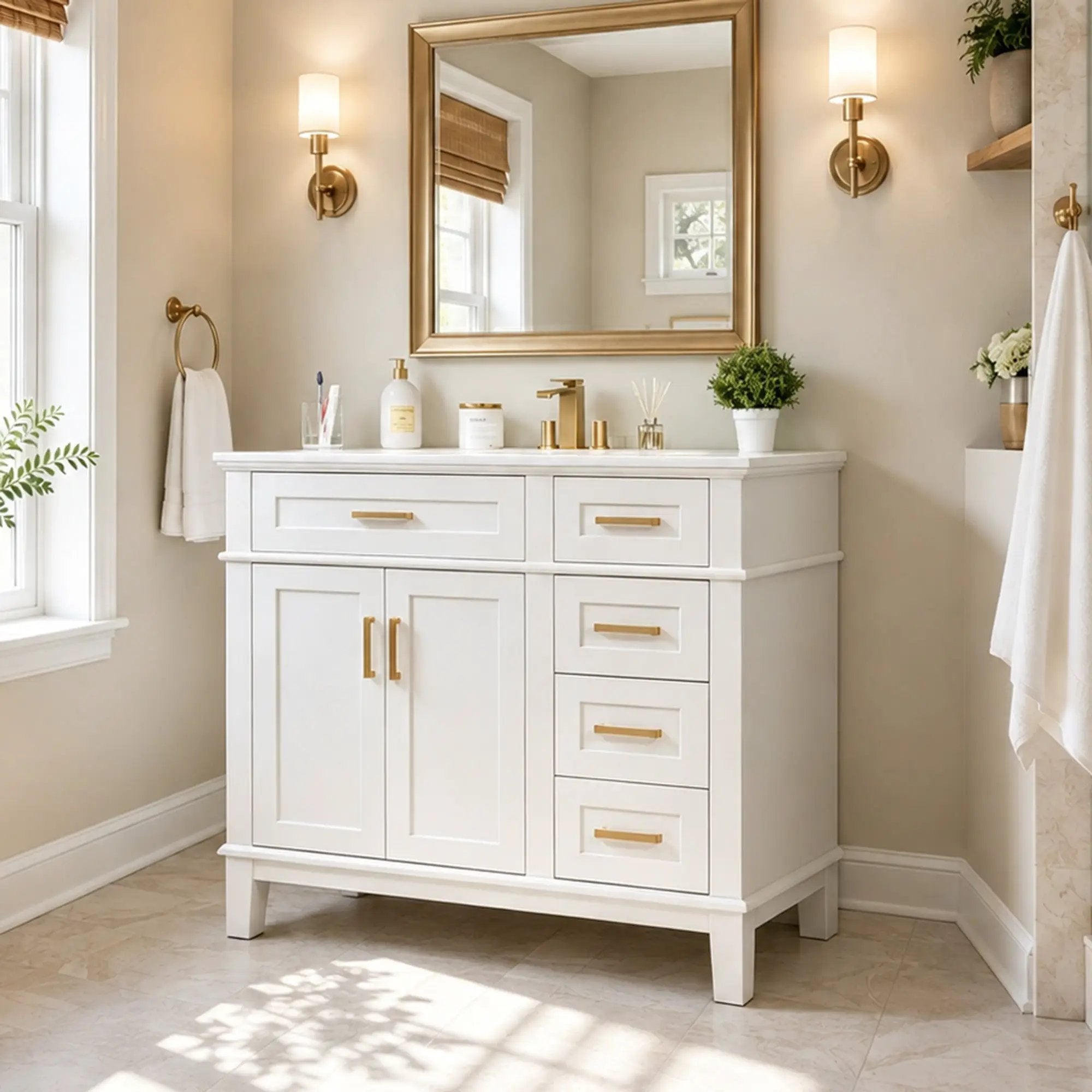36-Inch White Modern Bathroom Vanity with Ceramic Sink by HouseOfZazla