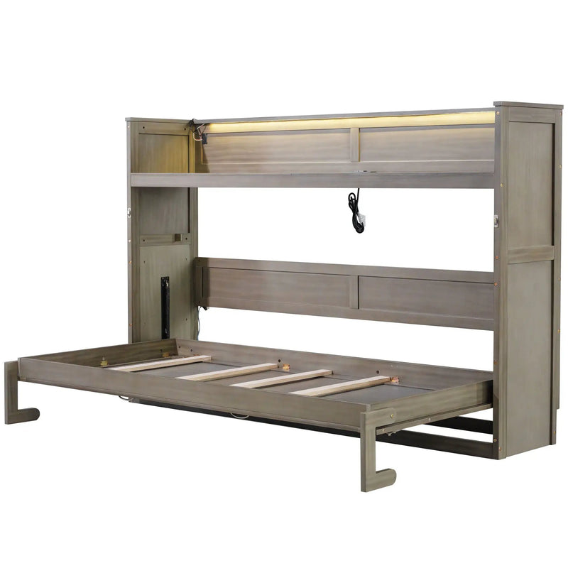 Murphy Bed With Desk, LED Light And USB Charging Station by HouseOfZazla