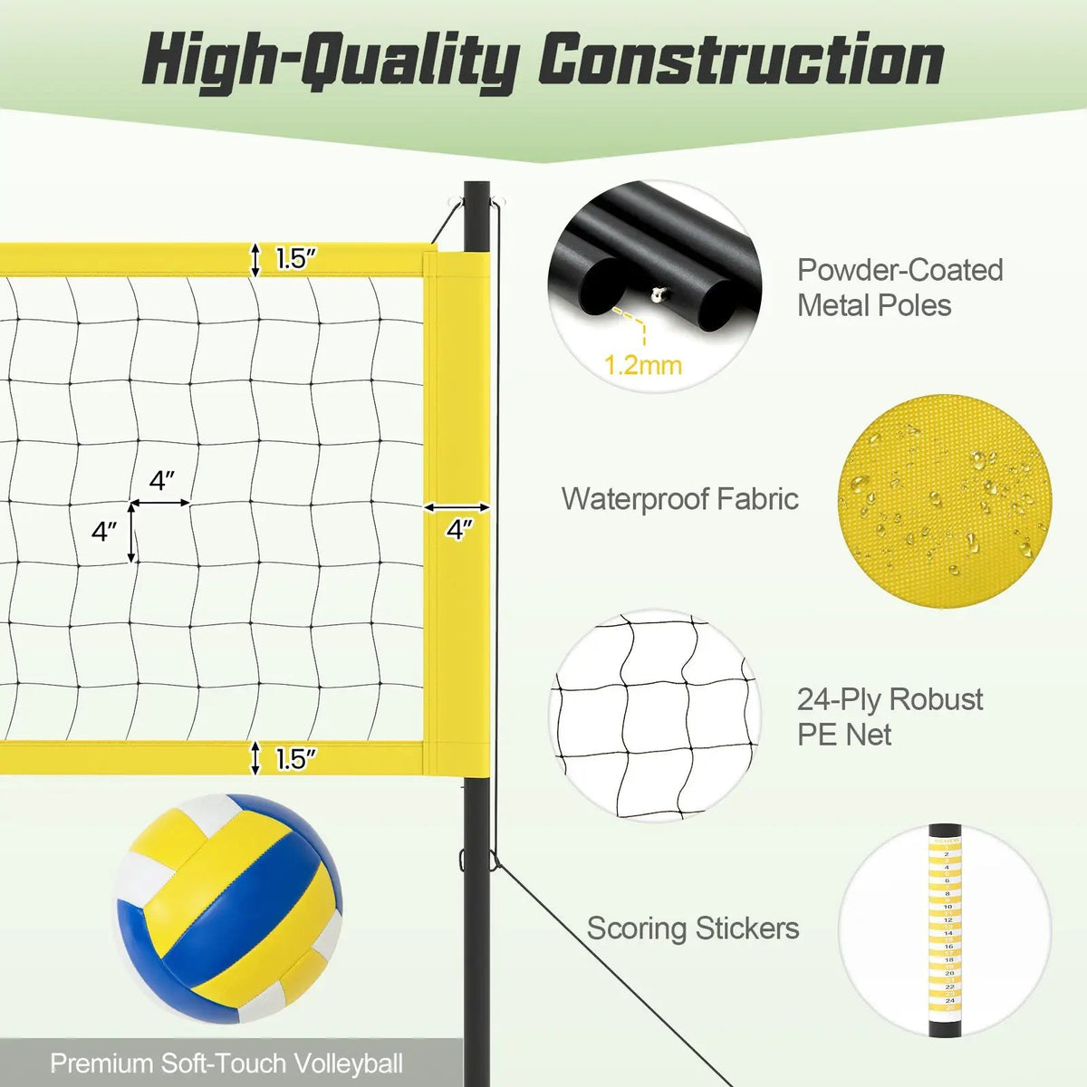Portable Outdoor Volleyball Net Set Heavy-Duty Volleyball Net System, photo 8 of 16