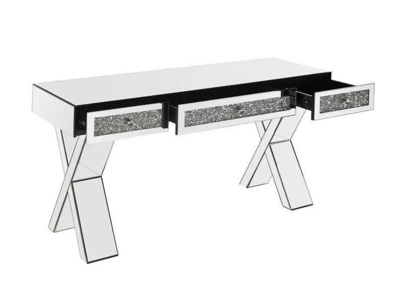 Noralie - 32" Writing Desk - Mirrored & Faux Diamonds by Unique Piece Furniture