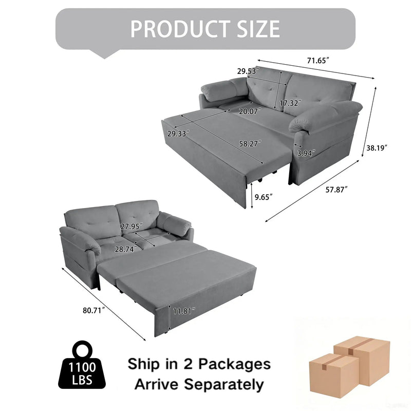Convertible Pull Out Sofa Bed Queen Size, 3 In 1 With Side Storage by HouseOfZazla