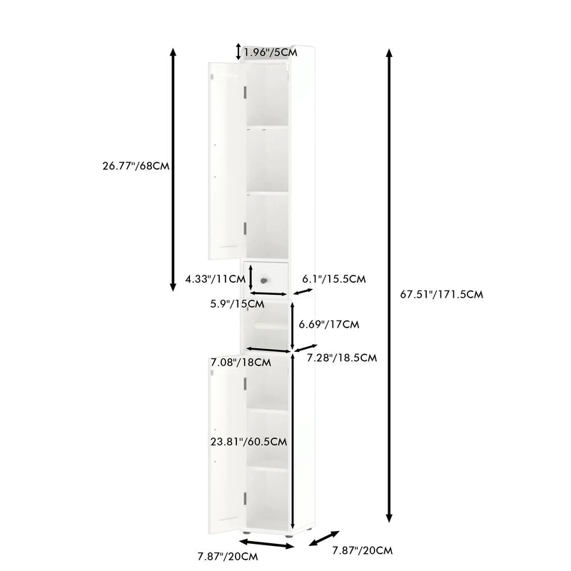 Slim Tall Bathroom Storage Cabinet With Adjustable Shelves, 2 Doors Freestanding Cabinet - White by HouseOfZazla