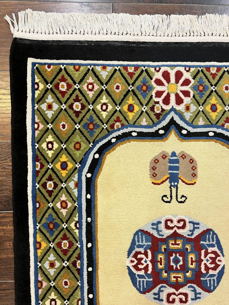 Chinese Rug 3x6 ft, Chinese Wool Rug, Tiensin Rug, Handmade Wool 3 x 6 Vintage Peking Rug, Art Deco Rug, Butterflies by Jewel Rugs