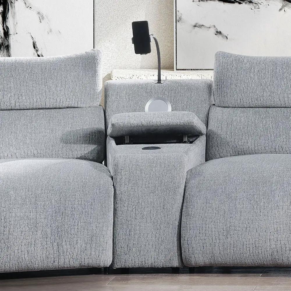 Fullar - Modular Console With Wireless Charger - Light Gary Chenille by Unique Piece Furniture