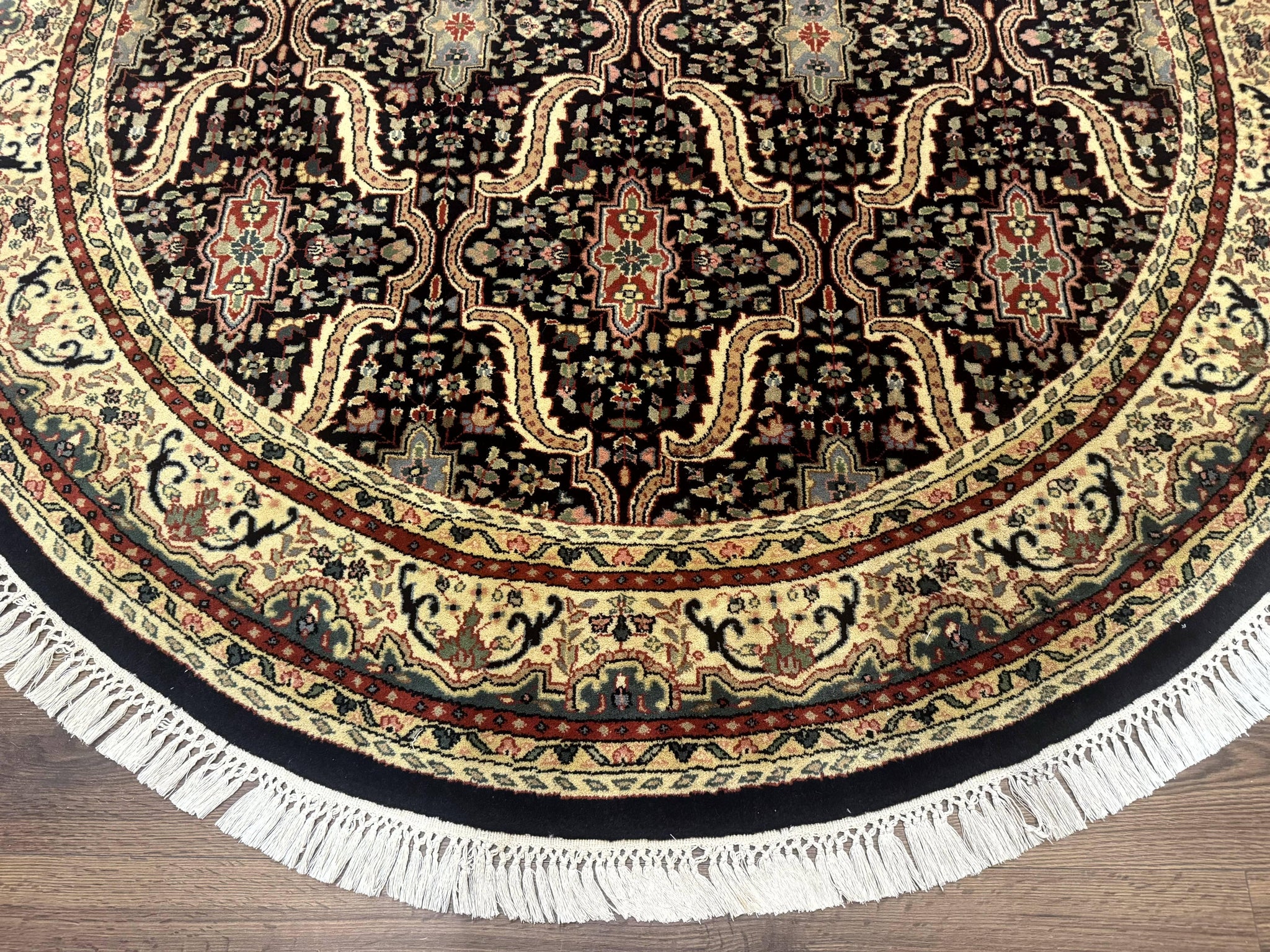 Round Indo Persian Rug 6x6, Indian Bidjar Rug, Navy Blue and Beige by Jewel Rugs