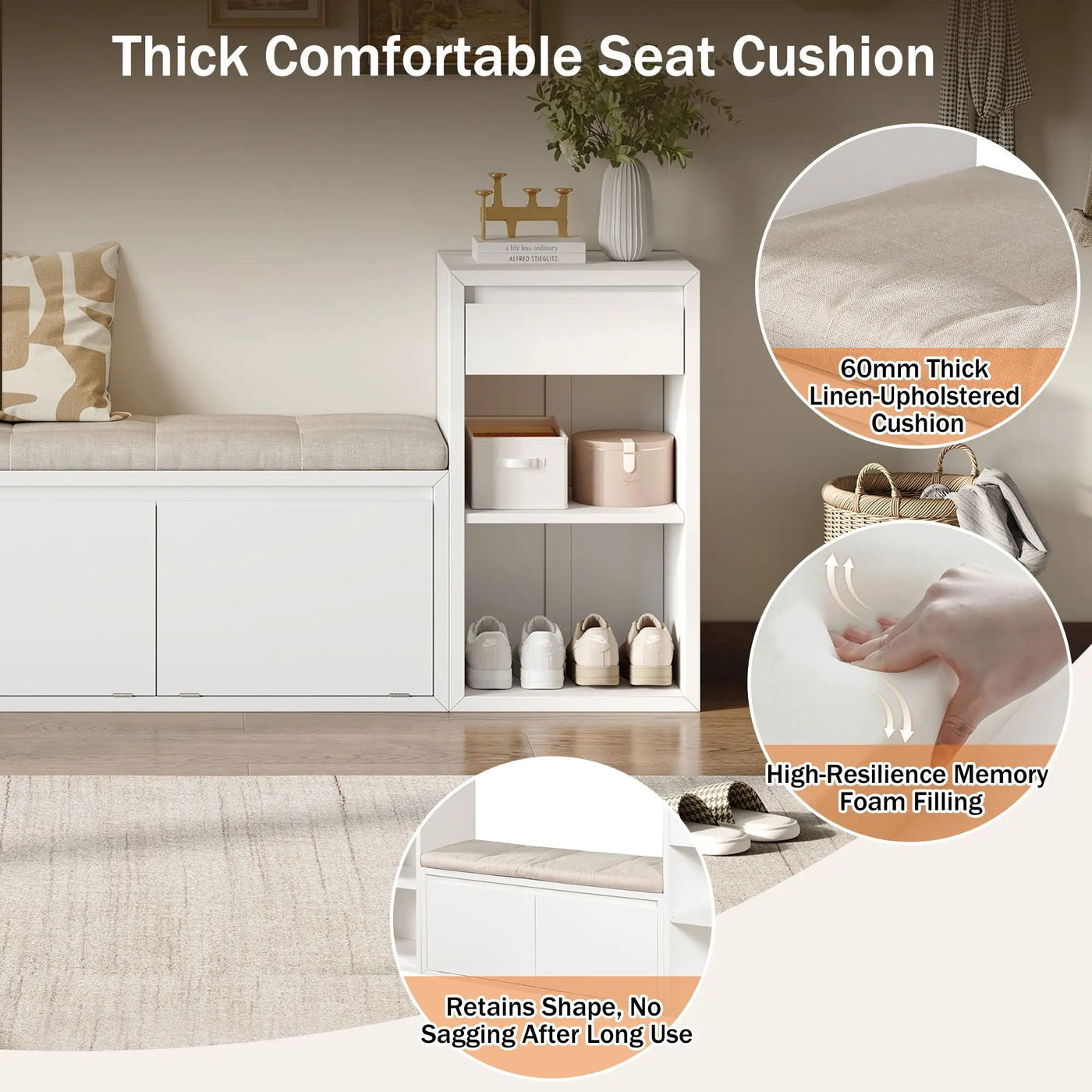 Entryway Storage Bench With Cushion, Drawers & Open Shelves by HouseOfZazla