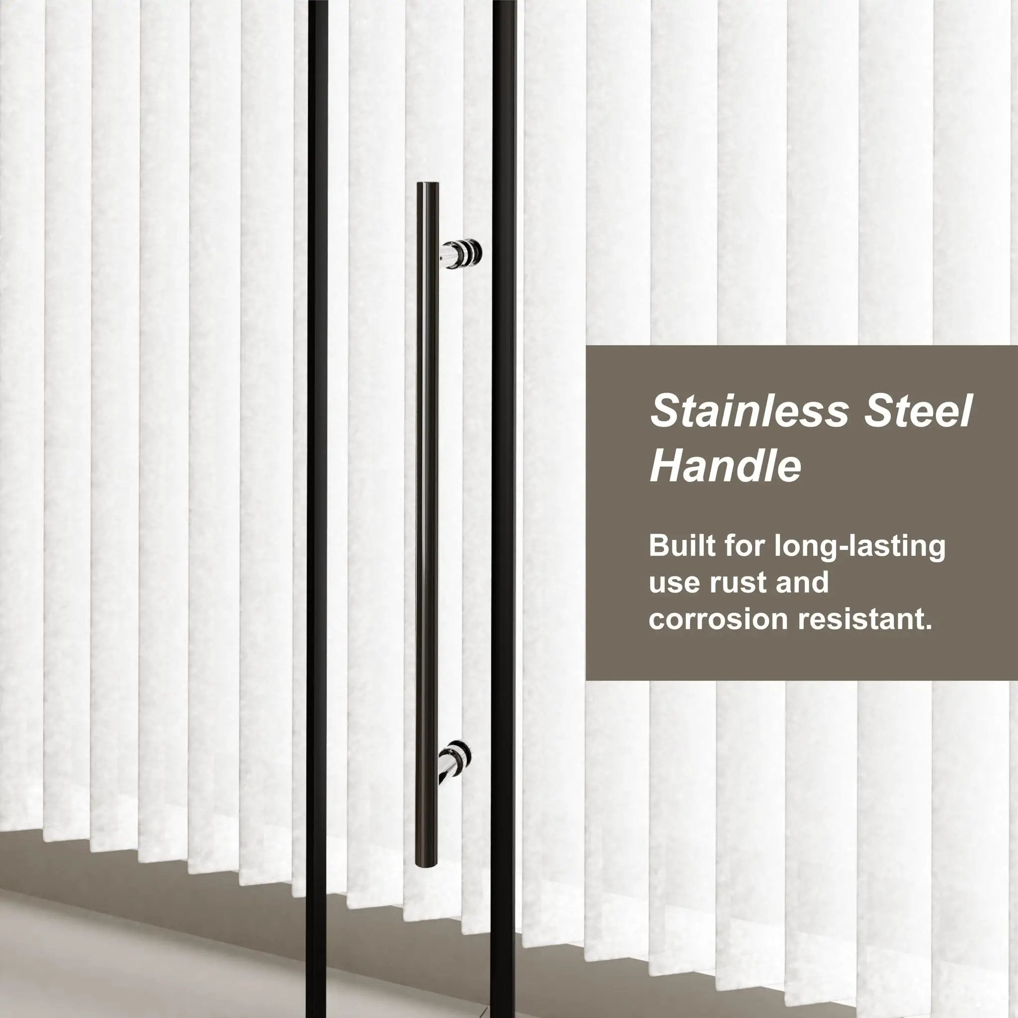 Frameless Shower Door Single Sliding, Clear Tempered Glass Shower Door With Zinc Roller Rail System, Stainless Steel Handle - Black by HouseOfZazla