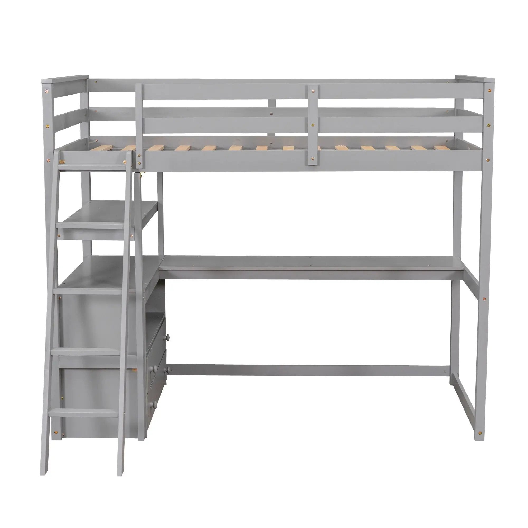 Modern Loft Bed With Built In Desk, Shelves, And 2 Drawers by HouseOfZazla