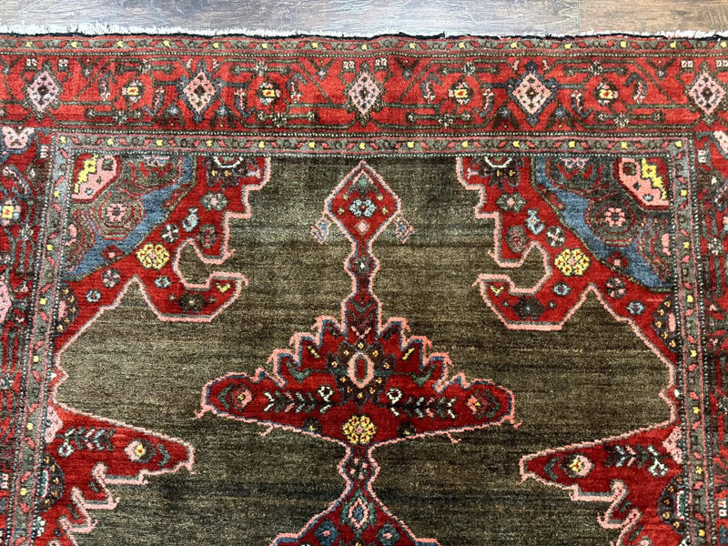 Antique Persian Tribal Rug 5x7, Geometric Wool Carpet, Kurdish Senneh Rug by Jewel Rugs