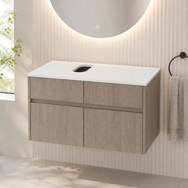 32-Inch Wall-Mounted Bathroom Vanity with Soft Close Doors and Drawer by HouseOfZazla