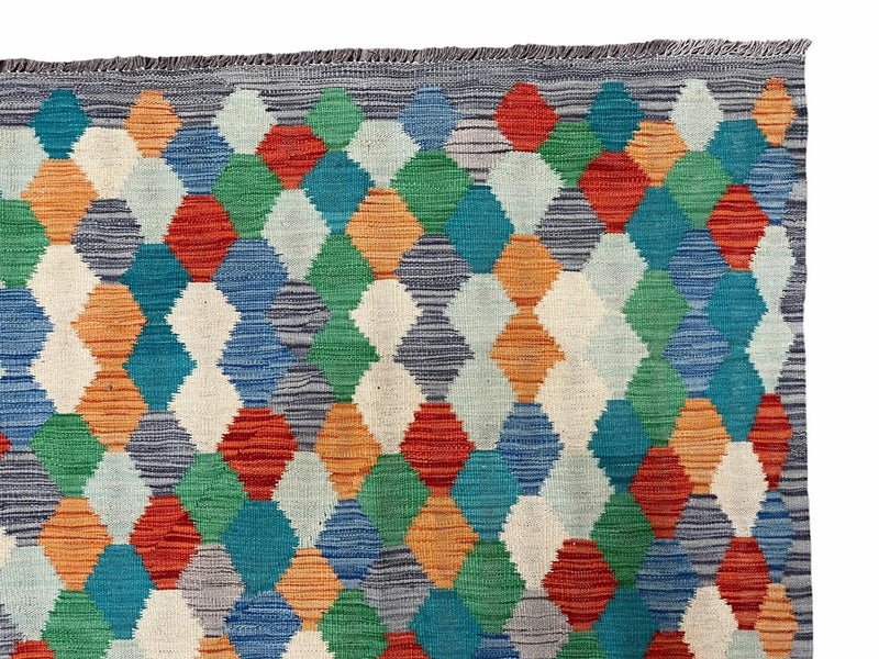 6.5 x 9.5 Colorful Chobi Kilim Rug 6 x 9 Multicolor Turkish Kilim Rug 7x10 Chobi Kilim Rug Playroom Rug Wool Kilim Rug 6x9 New Tribal Kilim by Jewel Rugs