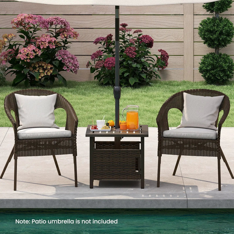 Outdoor Side Table with 1.93" Umbrella Hole All-Weather PE Wicker Patio Umbrella Table-Brown by DirectDeals