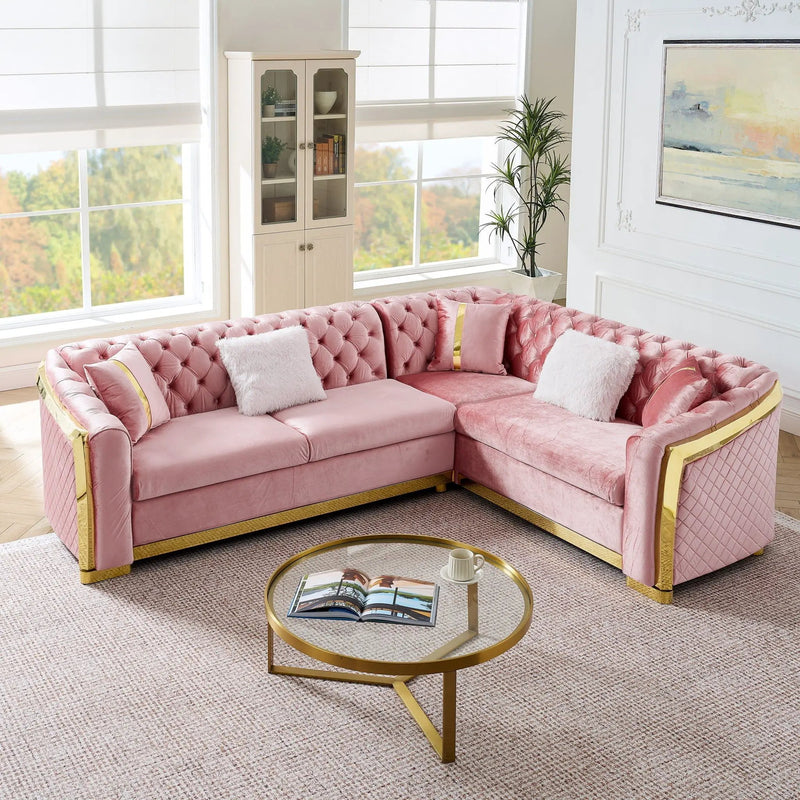 L Shaped Chesterfield Sectional Sofa With Stainless Steel Accents by HouseOfZazla