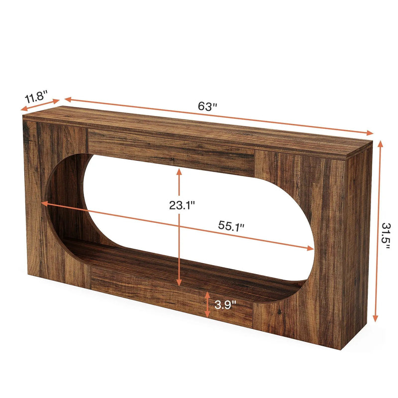 Narrow 2 Tier Console Table With Scalloped Edge For Living Hallway - Brown by HouseOfZazla