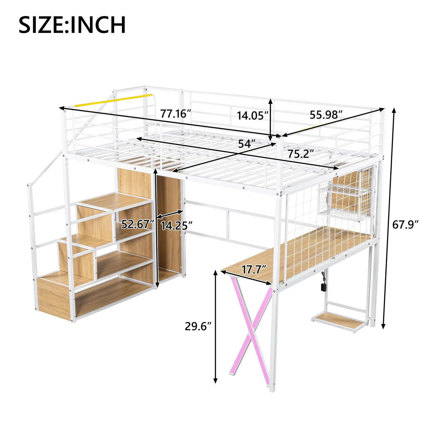 Loft Bed With Built In Work Station, Wardrobe, Storage Staircase And LED by Unique Piece Furniture