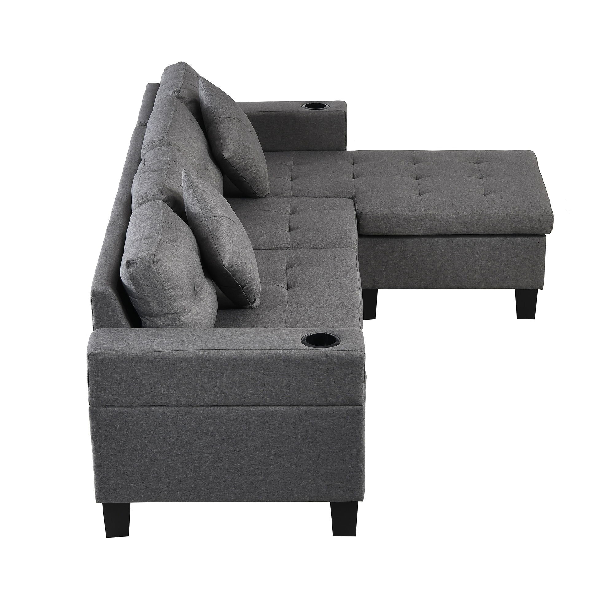 Modern Sectional Sofa Set With L Shape Chaise Lounge, Cup Holder, 4 Seat - Gray by HouseOfZazla