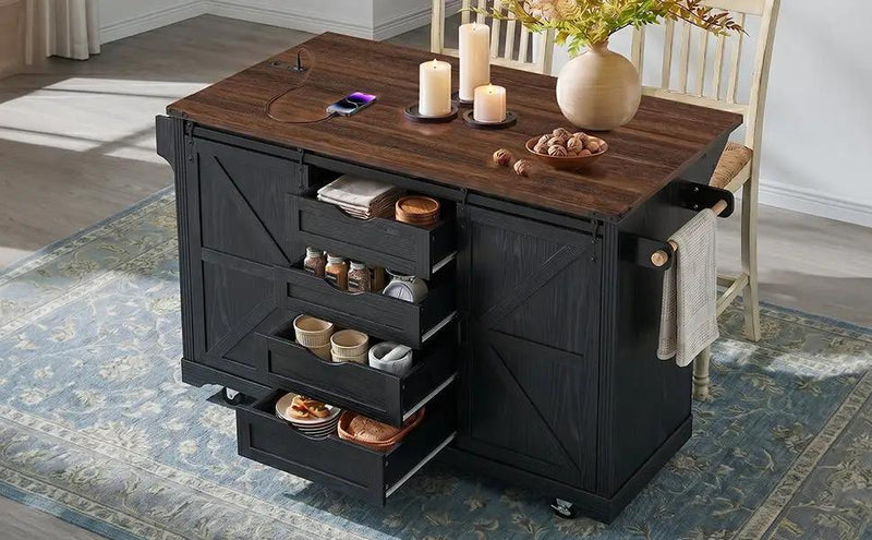 K&K 72" Farmhouse Kitchen Island with Fridge Storage Space & Power Outlet by HouseOfZazla