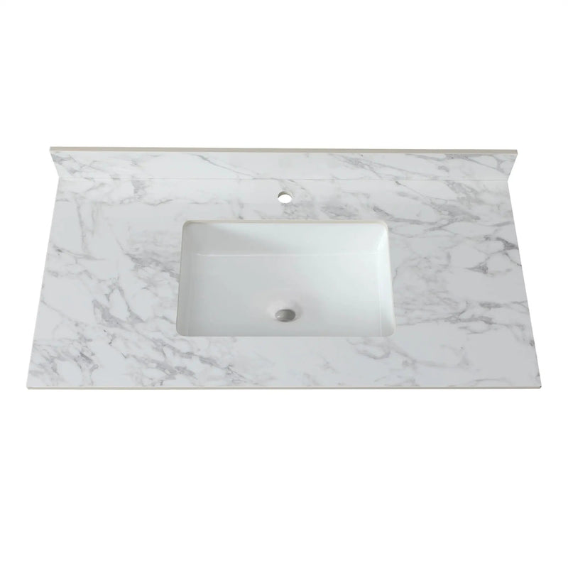 Elegant Bathroom Vanity Top With Rectangular Ceramic Sink And Backsplash by HouseOfZazla