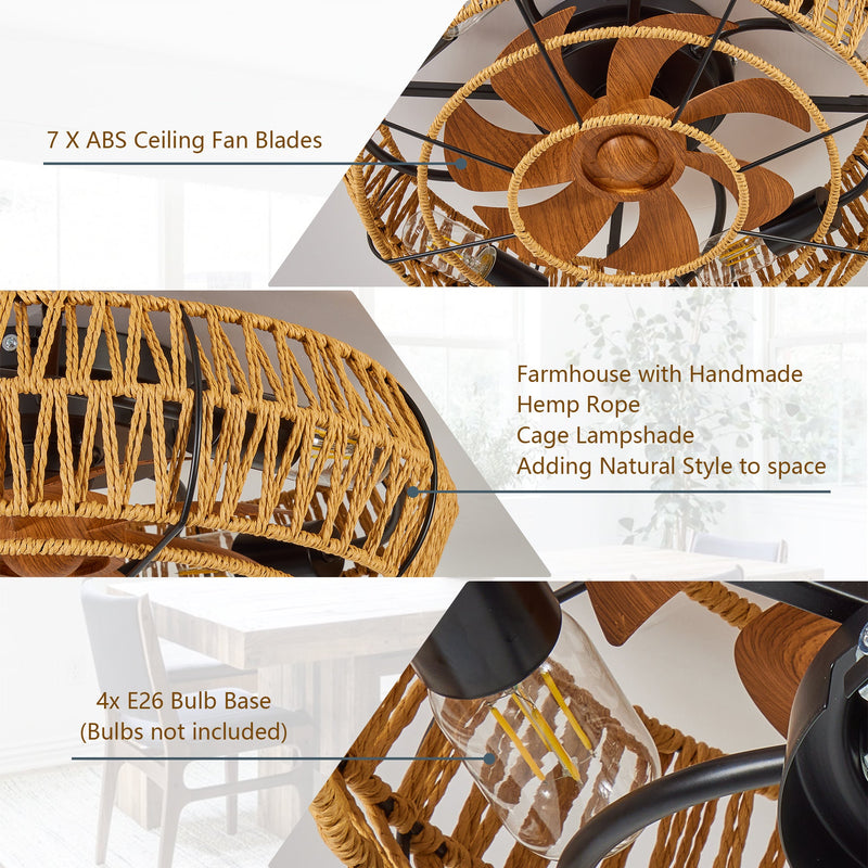 19" Caged Ceiling Fan with Lights and Remote by HouseOfZazla