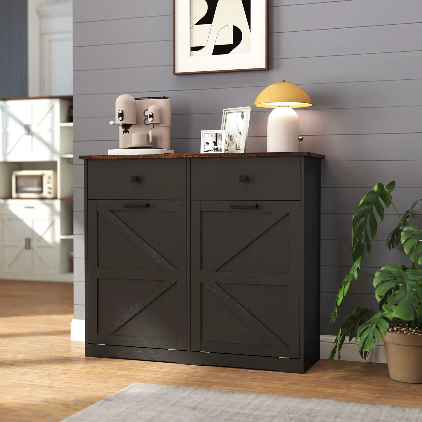 Double Tilt Out Trash Cabinet With Hideaway Drawer And Barn Door Style by HouseOfZazla