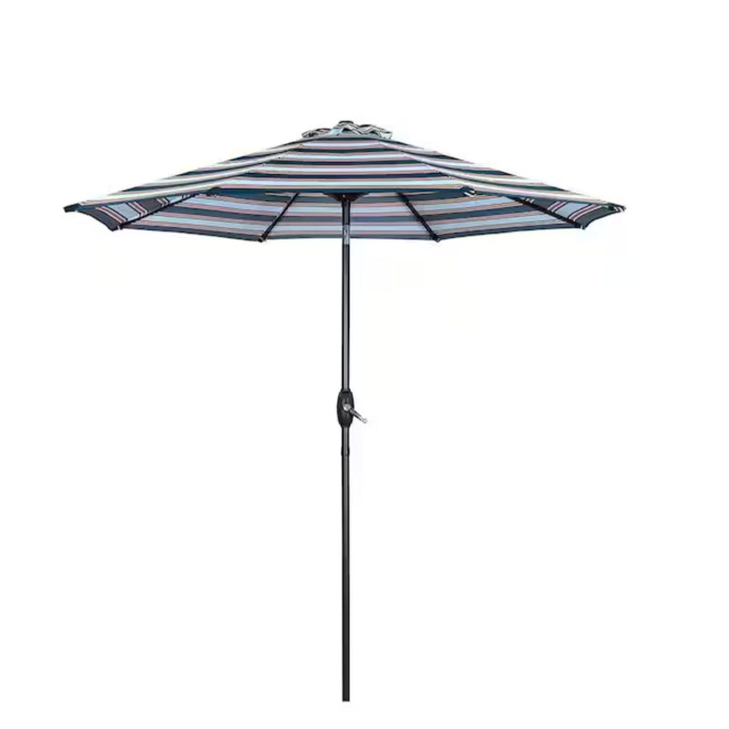 Patio Umbrella With Crank Lift & Push Button Tilt Frame, 200G / Sqm Solution Dyed Canopy - Blue Multi / Brown by HouseOfZazla