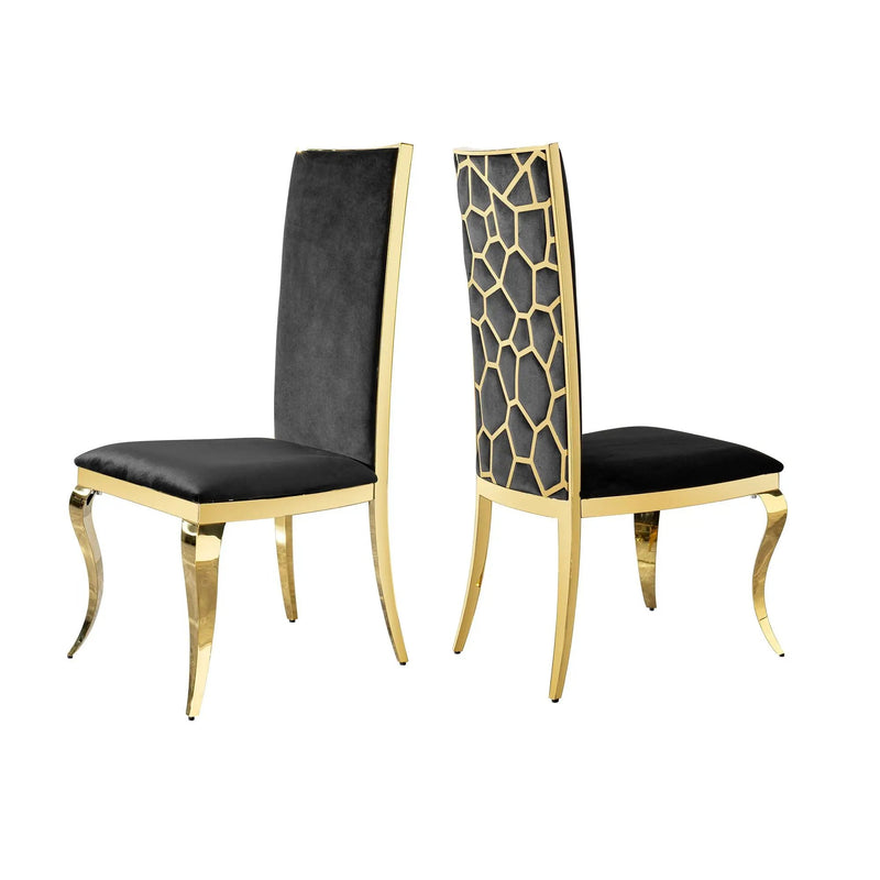Dining Chair (Set of 2) With Unique Backrest Stainless Steel Legs - Gold by Unique Piece Furniture