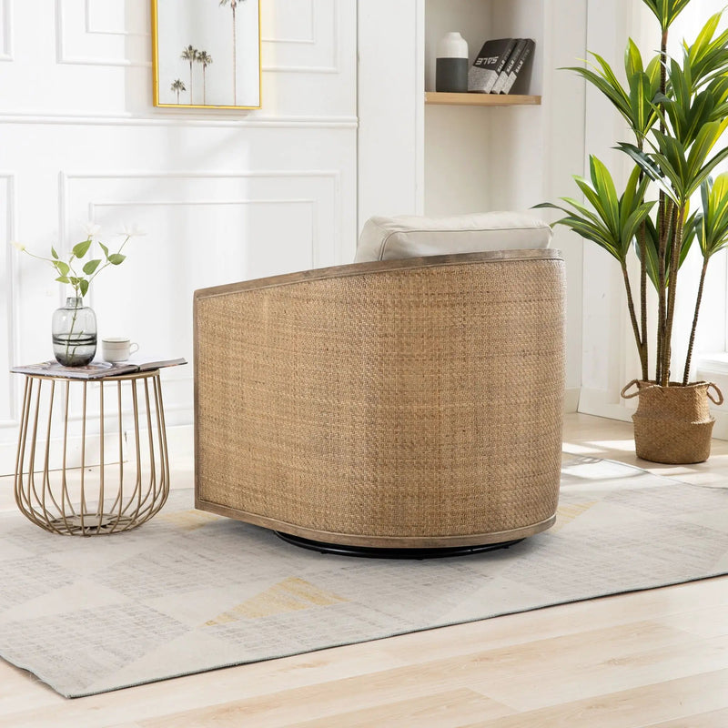 Barrel, Comfy Round Accent Sofa Chair With 360 Degree Swivel, Leisure Arm by HouseOfZazla