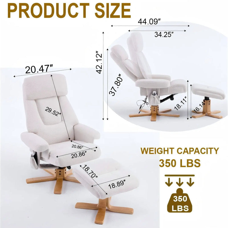 Upholstered Heated Massage 360° Swivel Accent Chair With Ottoman by HouseOfZazla