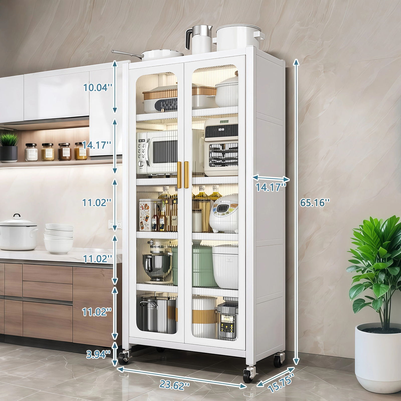 6 Tier Storage Cabinet With Transparent Door, Adjustable Shelves & Wheels by Unique Piece Furniture