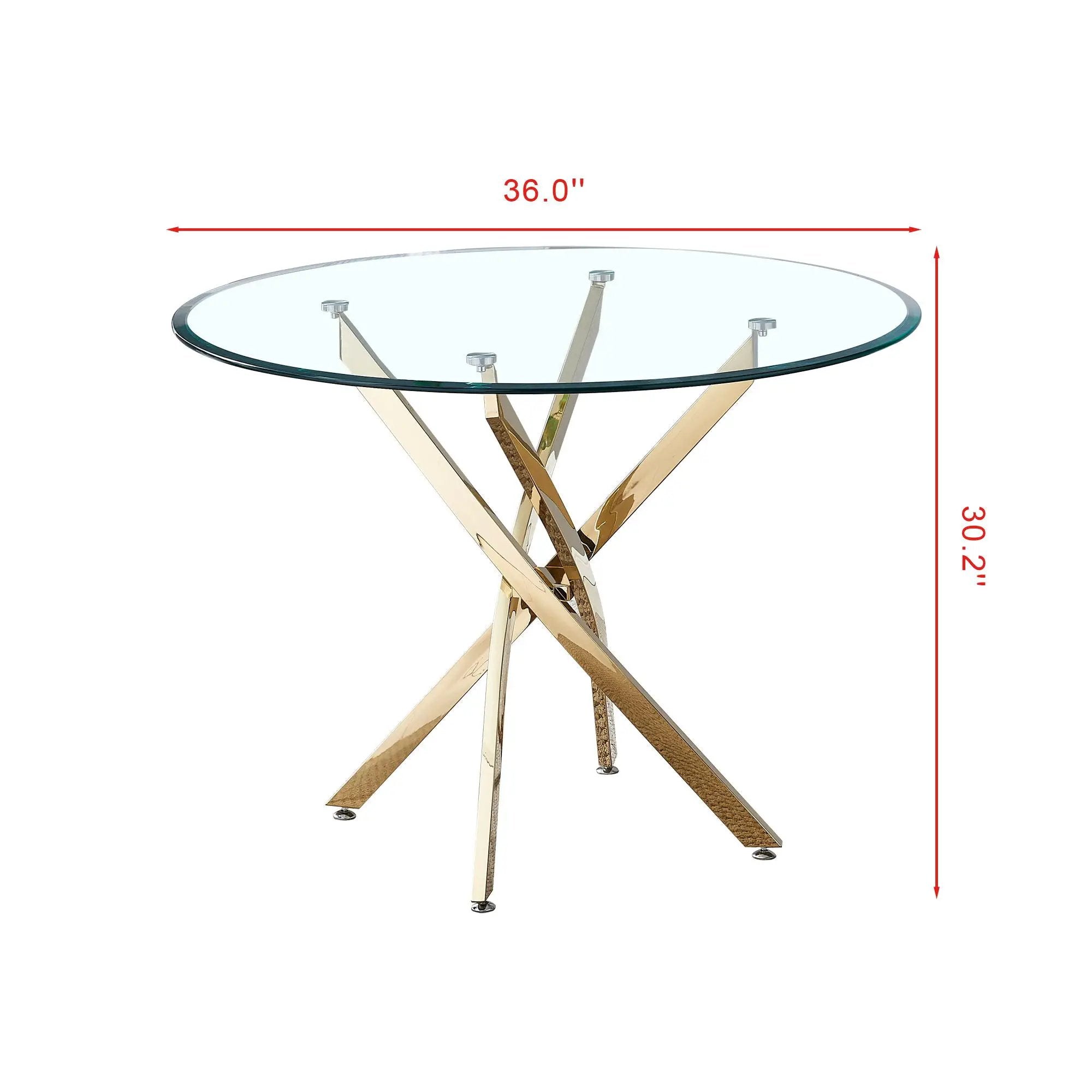 Contemporary Round Clear Dining Tempered Glass Table With Gold Finish Stainless Steel Legs - Gold by Unique Piece Furniture