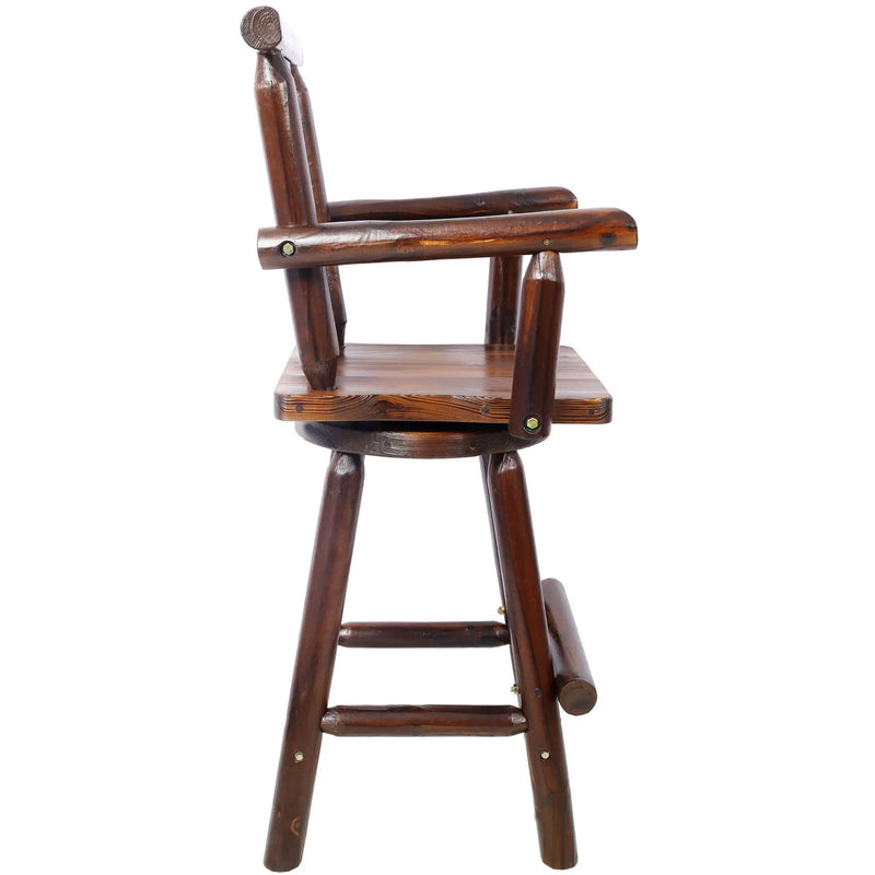 Rustic Tall Bistro Chair Decorative Star Backrest And Footrest, Fir Wood, 4 Foot - Brown by HouseOfZazla