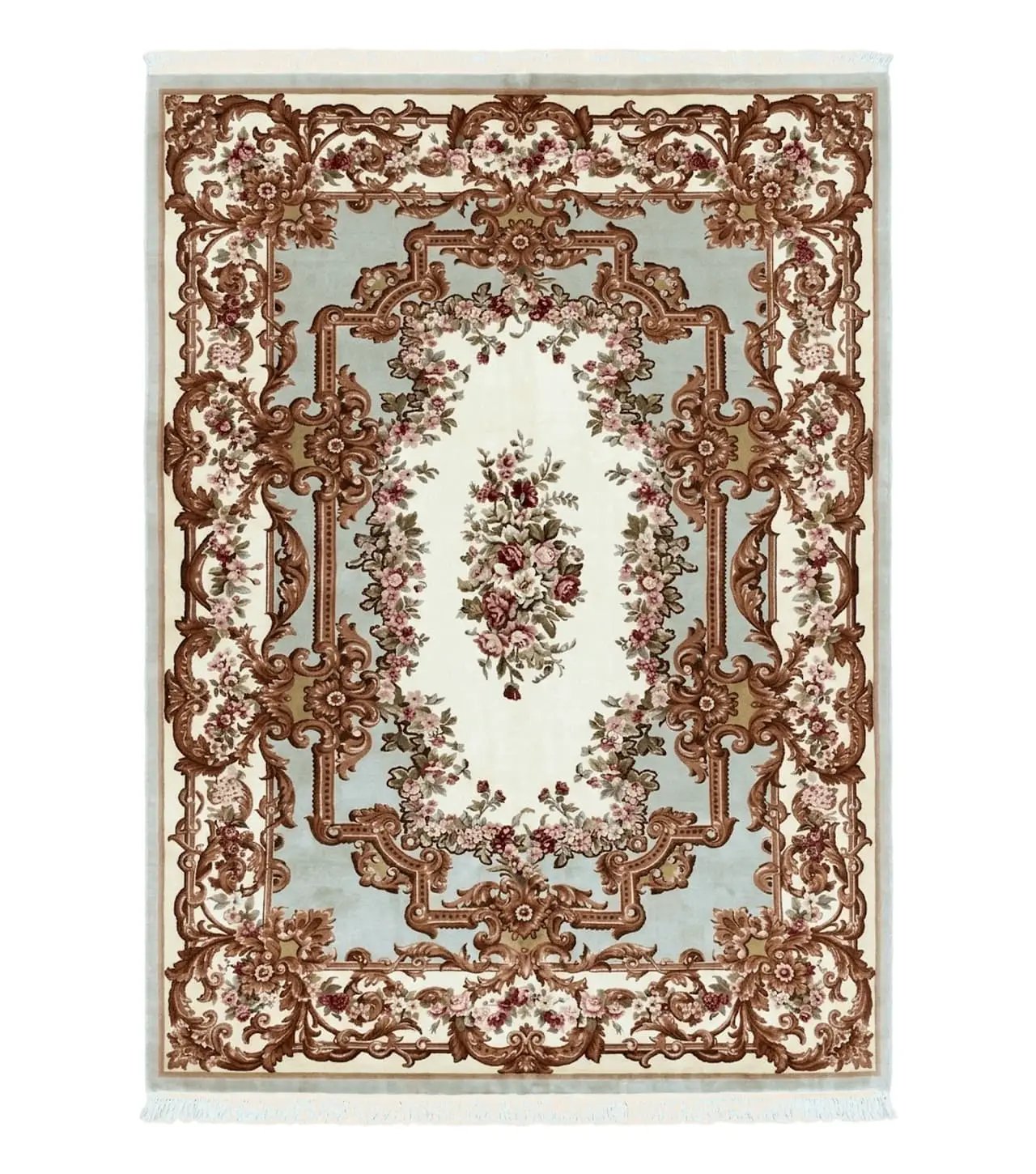 Aubusson Rug 10x13, Cream and Light Mint Green Hand Knotted Handmade French Savonnerie European Carpet, Wool Pile, Large Room Sized Vintage by Jewel Rugs