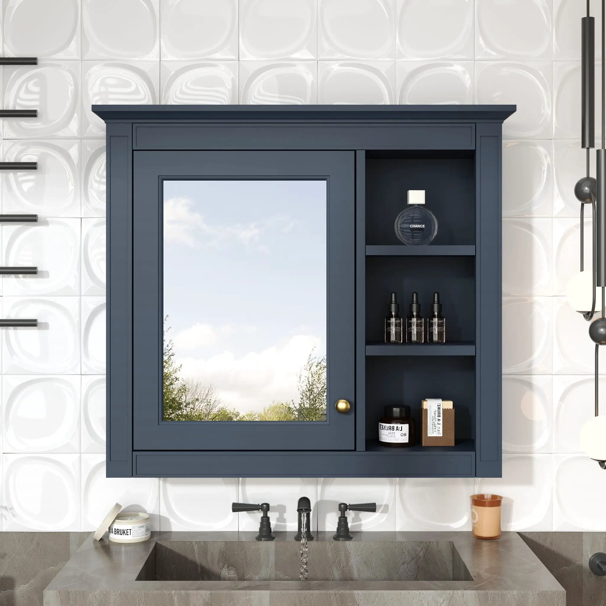 Wall Mounted Medicine Cabinet With Mirror And 3 Open Shelves by Unique Piece Furniture