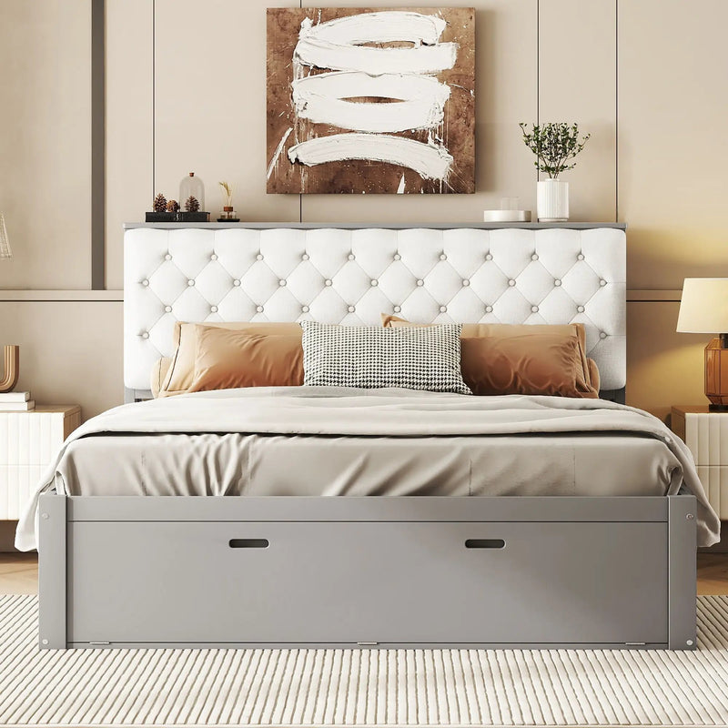 Platform Bed With Storage Headboard, Shoe Rack And 4 Drawers by Unique Piece Furniture