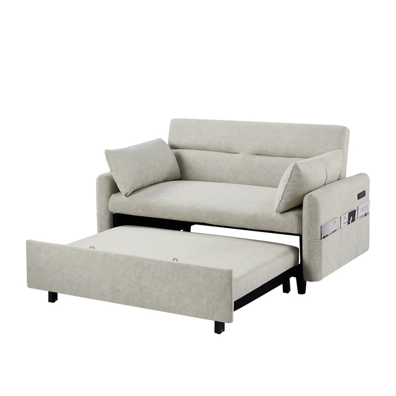 Pull Out Sleep Sofa Bed Loveseats Sofa Couch With Adjsutable Backrest, Storage Pockets, 2 Soft Pillows, USB Ports For Living Room, Bedroom, Apartment, Office by HouseOfZazla