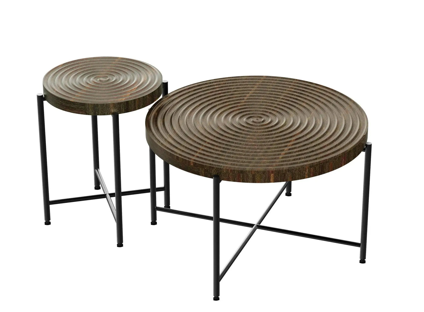 Coffee And End Table Set Waterproof Cover, Distressed Cylindrical Design, Legs Classic Rustic Charm (Set of 2) by Unique Piece Furniture
