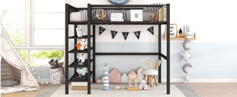 Loft Bed With 4 Tier Shelves And Storage by HouseOfZazla