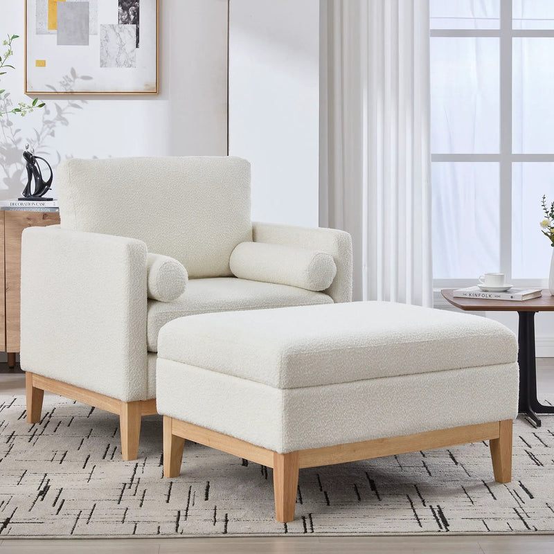 Oversized 360 Degree Swivel Barrel Accent Chair And Ottoman Set With Storage by Unique Piece Furniture
