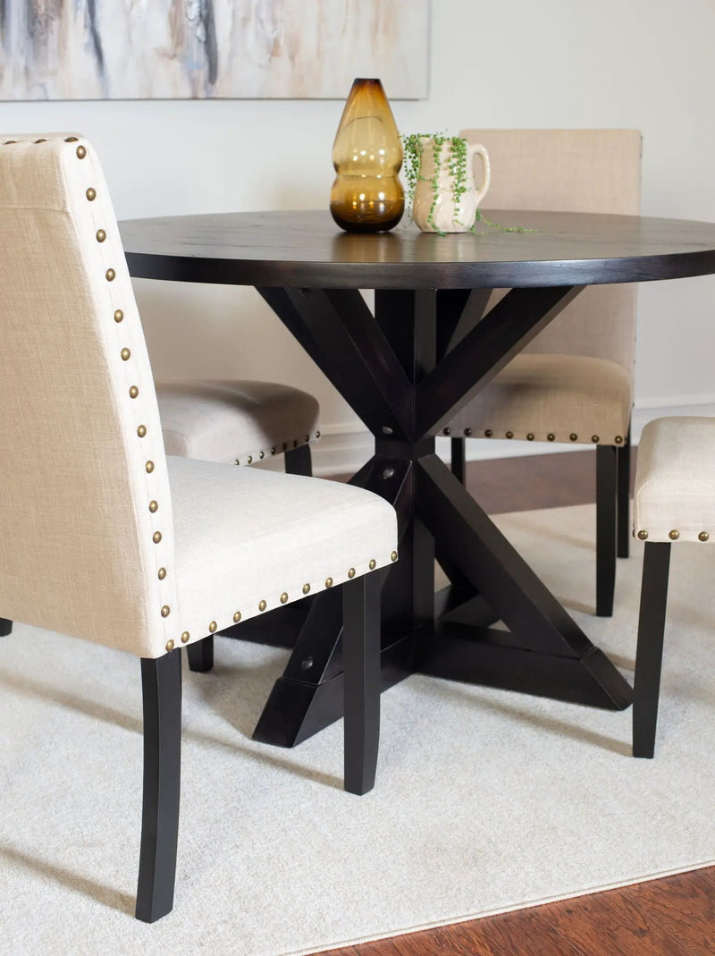 Mytzi - 5 Piece Dining Set, Cross-Buck Dining Table With 4 Stylish Chairs - Black / Beige by Unique Piece Furniture